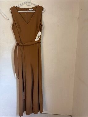 Calvin Klein Sleeveless V-Neck Maxi Dress in Camel Brown